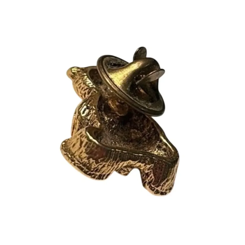 Vintage CAMCO Teddy Bear Holding Heart Brooch Gold Tone Green Rhinestone